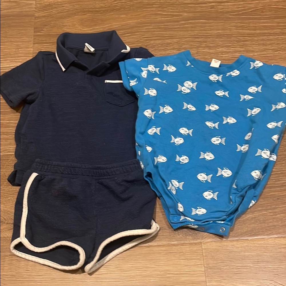 SOLD❌Baby Navy Polo Set and Blue Fish Onesie
